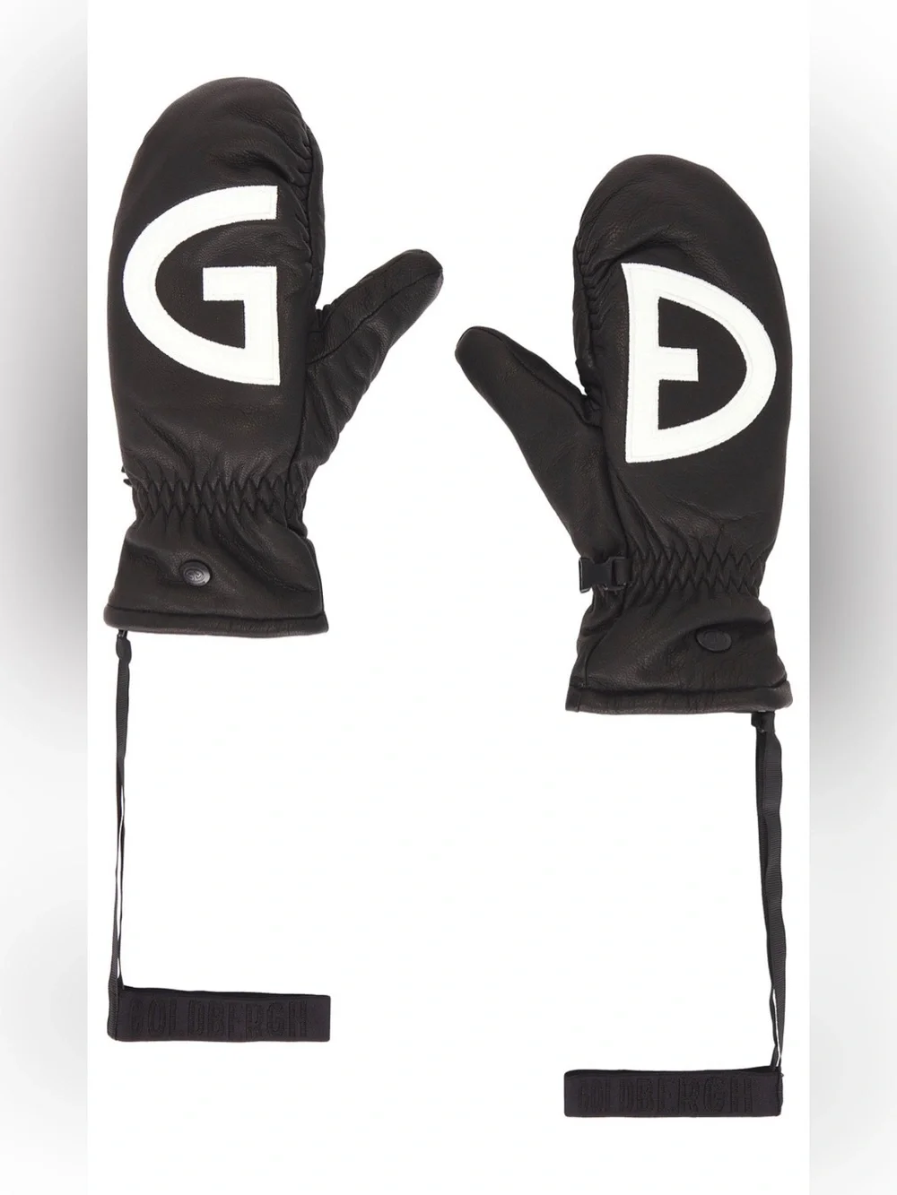 Goldbergh Ski Bello Leather Mittens Black Leather with White Logo NWT Size 7.5